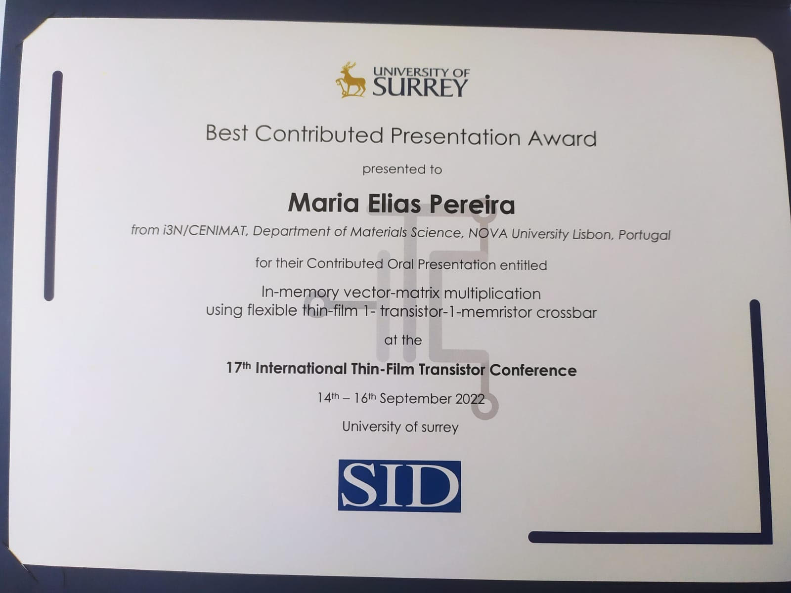 Maria Pereira vence ITC 2022 - Best Contributed Presentation Award